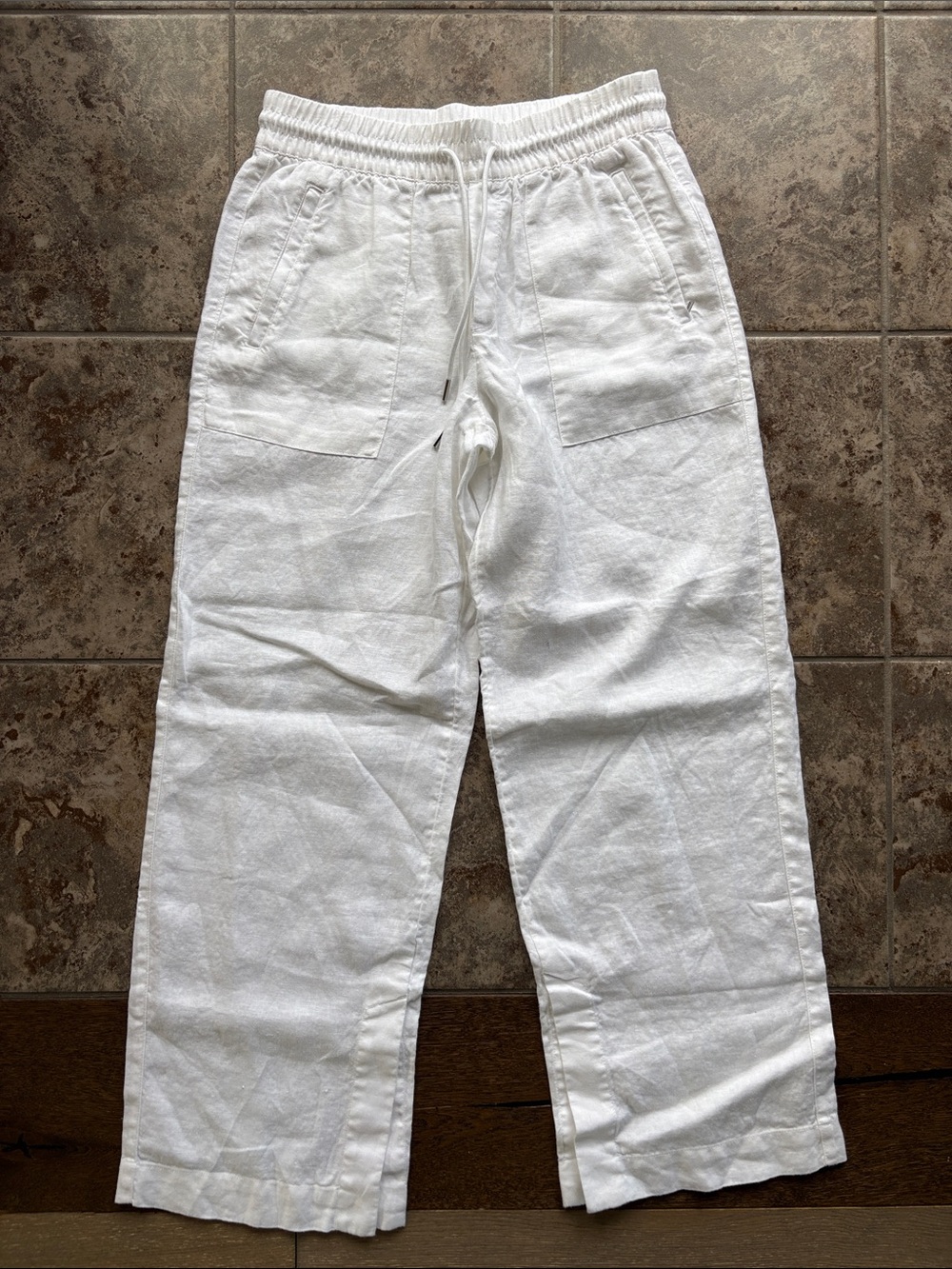 Athleta White Wide-Leg Linen-Blend Drawstring Pants